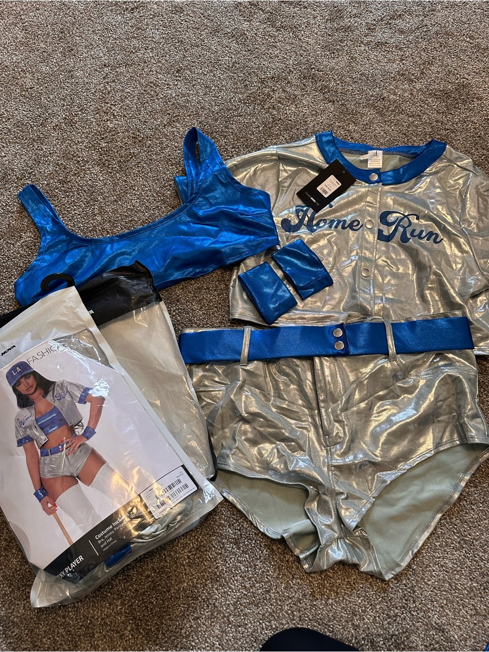 Plus size Fashion Nova Metallic Silver and Blue 'Home Run' Costume Set Sex